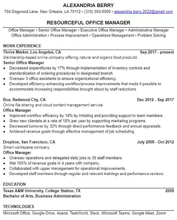 office manager resume examples 2020