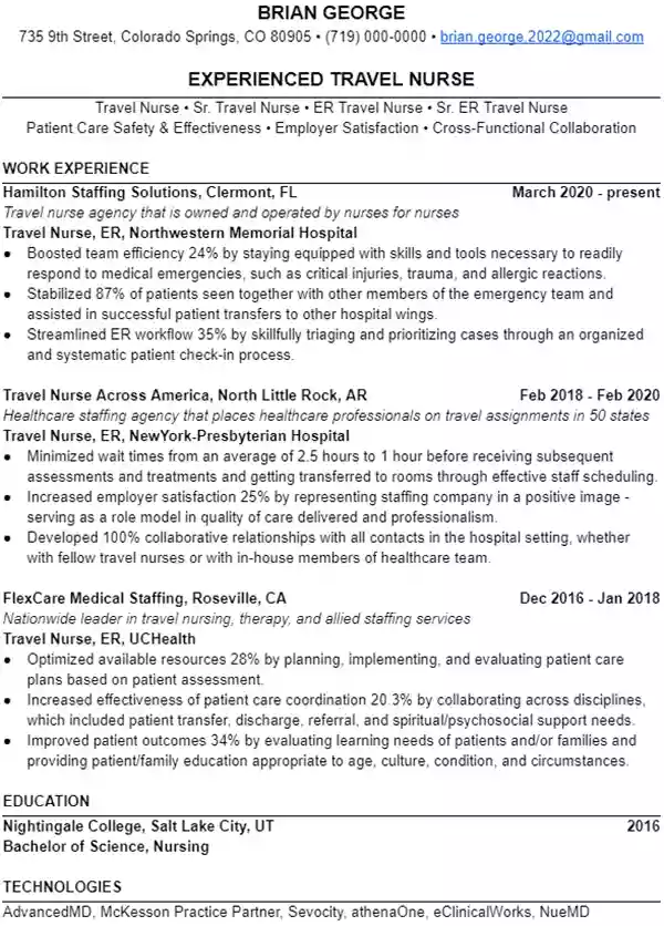bluepipes travel nurse resume